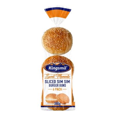 KINGSMIL SESAME SLICED BURGER BUNS 6'S WHITE 380G - Bulkbox Wholesale